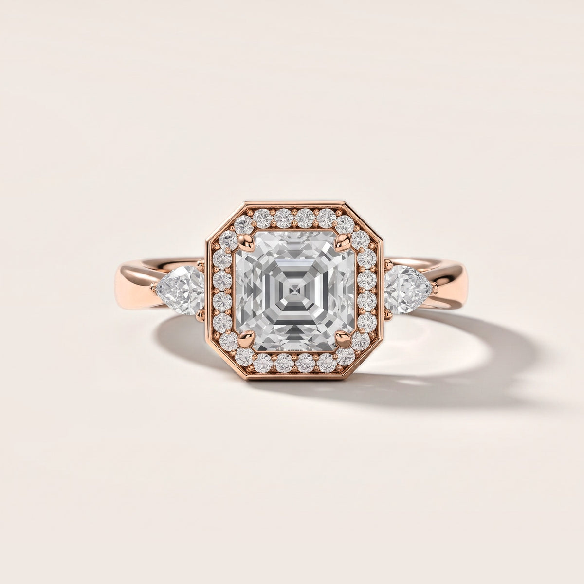 Eliza Halo Sidestone Asscher Diamond Engagement Ring in Rose Gold [studio-metal-20261024]