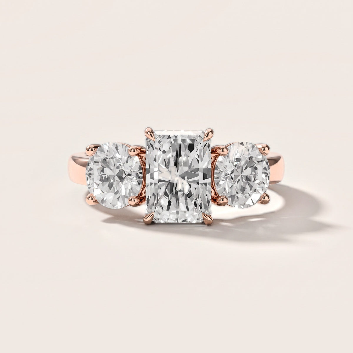Esme Three-Stone Tapered Emerald Diamond Engagement Ring in Rose Gold [studio-metal-20261024]