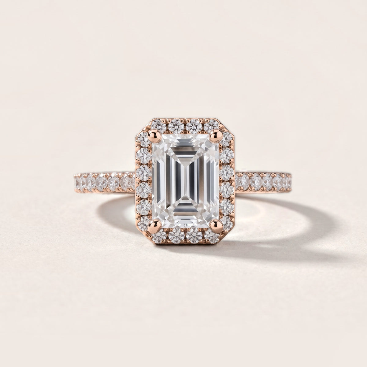Sophie Halo Pavé Emerald Diamond Engagement Ring in Rose Gold [studio-metal-20261024]