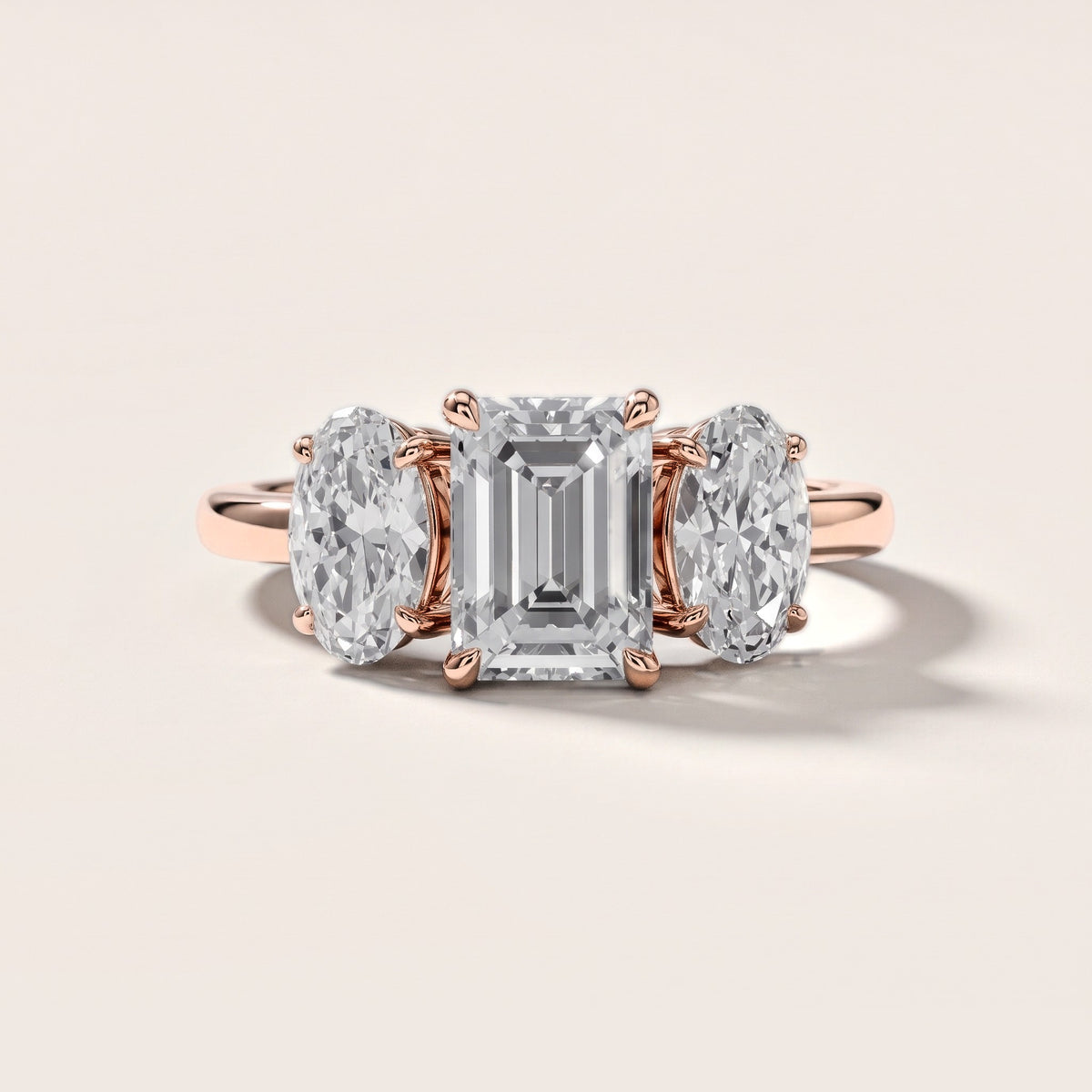 Lila Three-Stone Emerald Diamond Engagement Ring in Rose Gold [studio-metal-20261024]