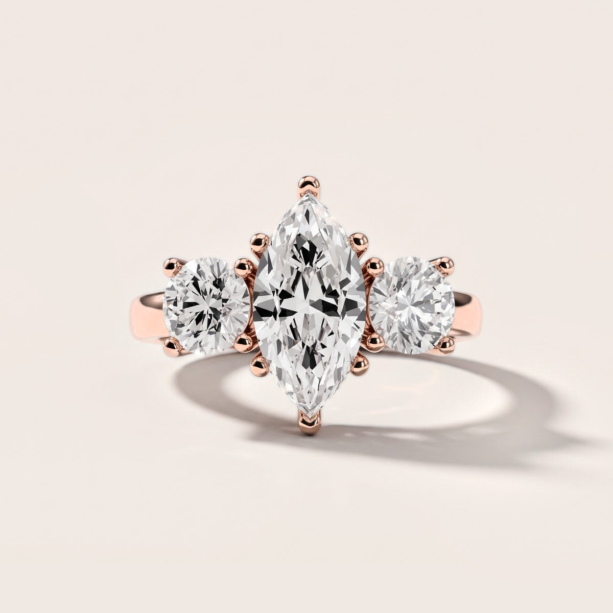 Callie Three-Stone Trellis Marquise Diamond Engagement Ring in Rose Gold [studio-metal-20261024]