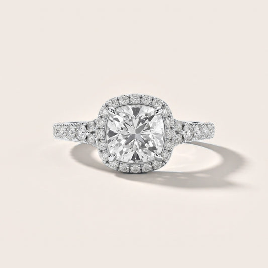 Bella Halo Pavé Cushion Diamond Engagement Ring in White Gold [studio-metal-20261024]