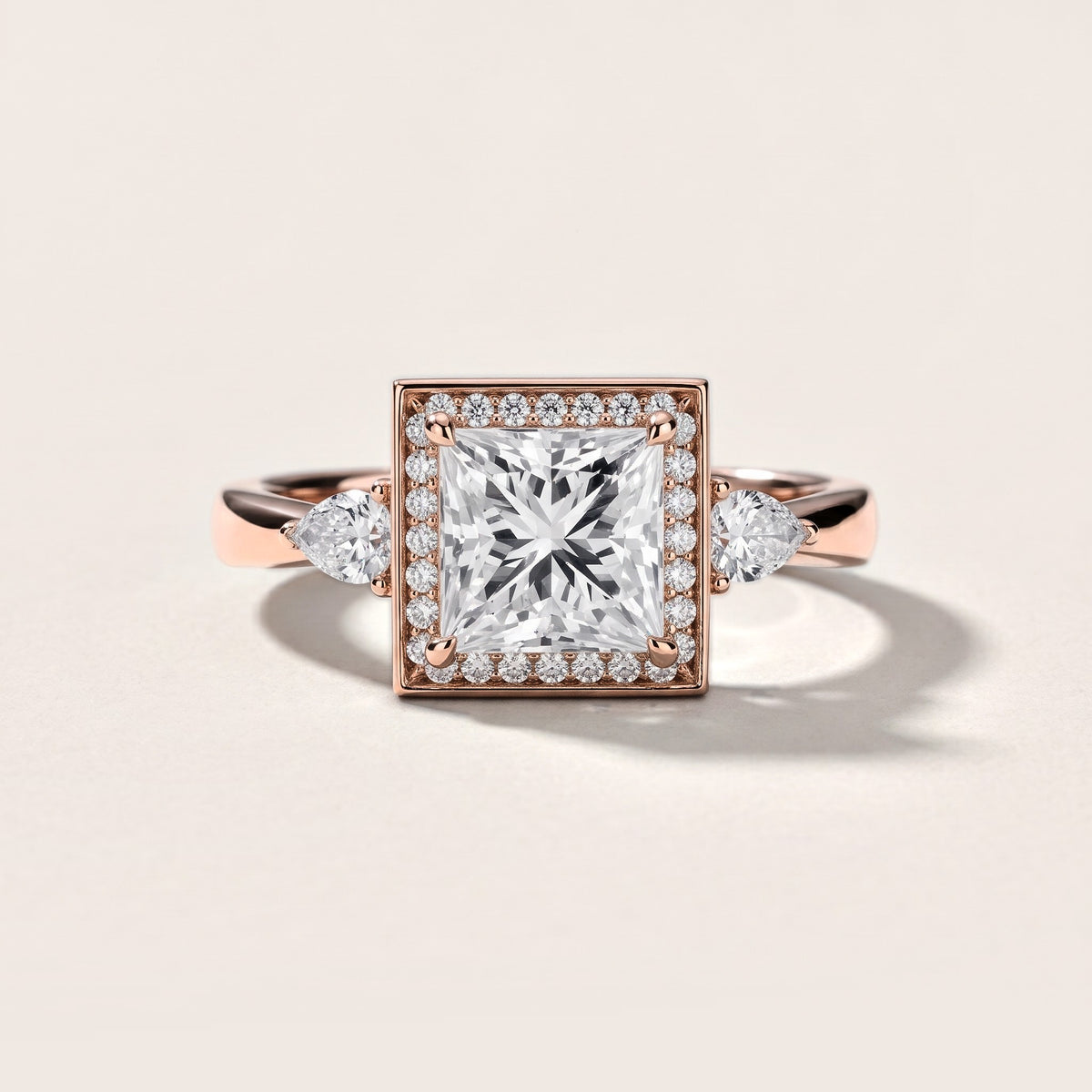 Eliza Halo Sidestone Princess Diamond Engagement Ring in Rose Gold [studio-metal-20261024]