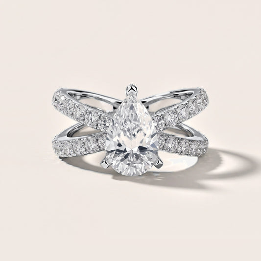 Ilaria Criss Cross Pavé Pear Diamond Engagement Ring in White Gold [studio-metal-20261024]