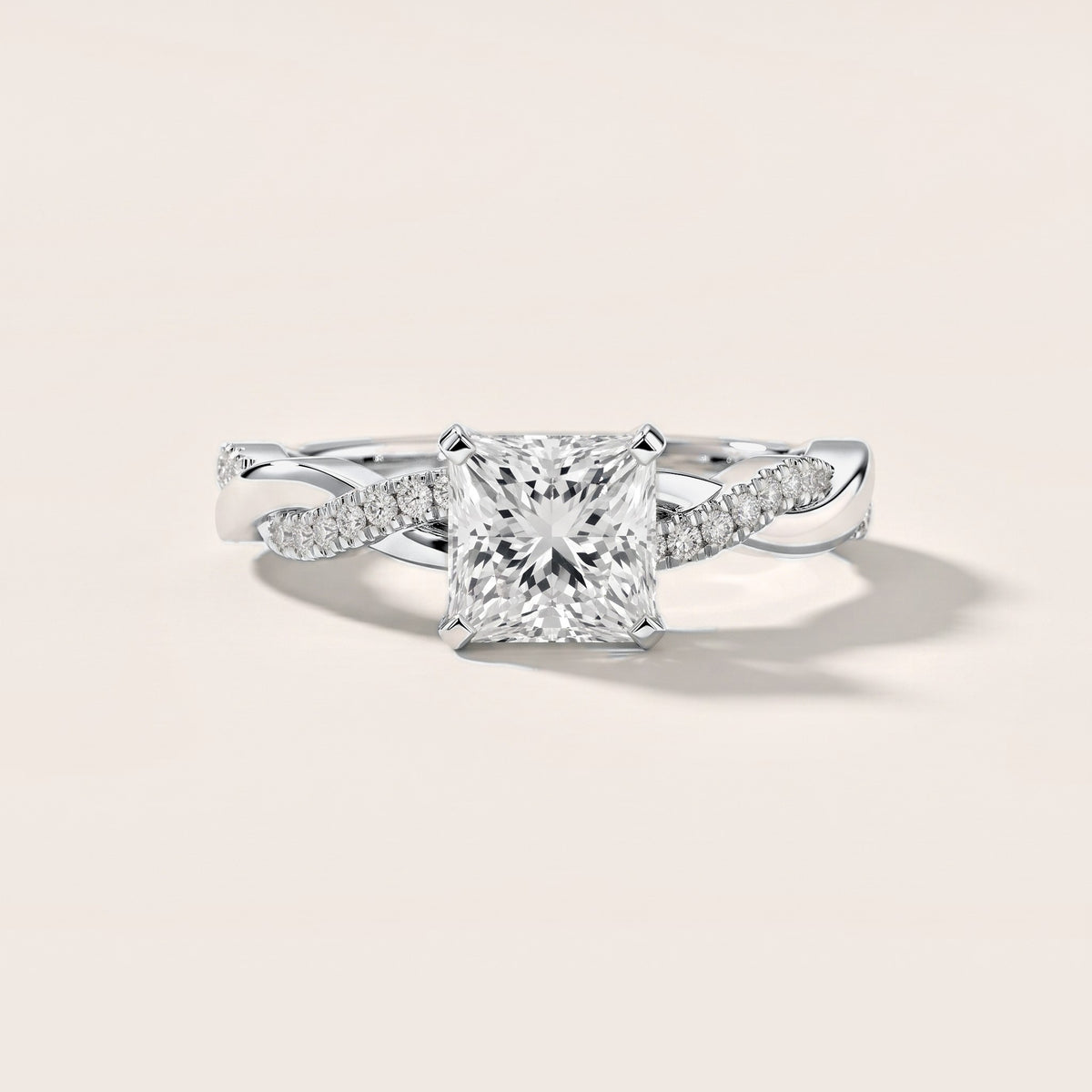 Twisted Side Stone Princess Diamond Engagement Ring in Silver [studio-metal-20261024]