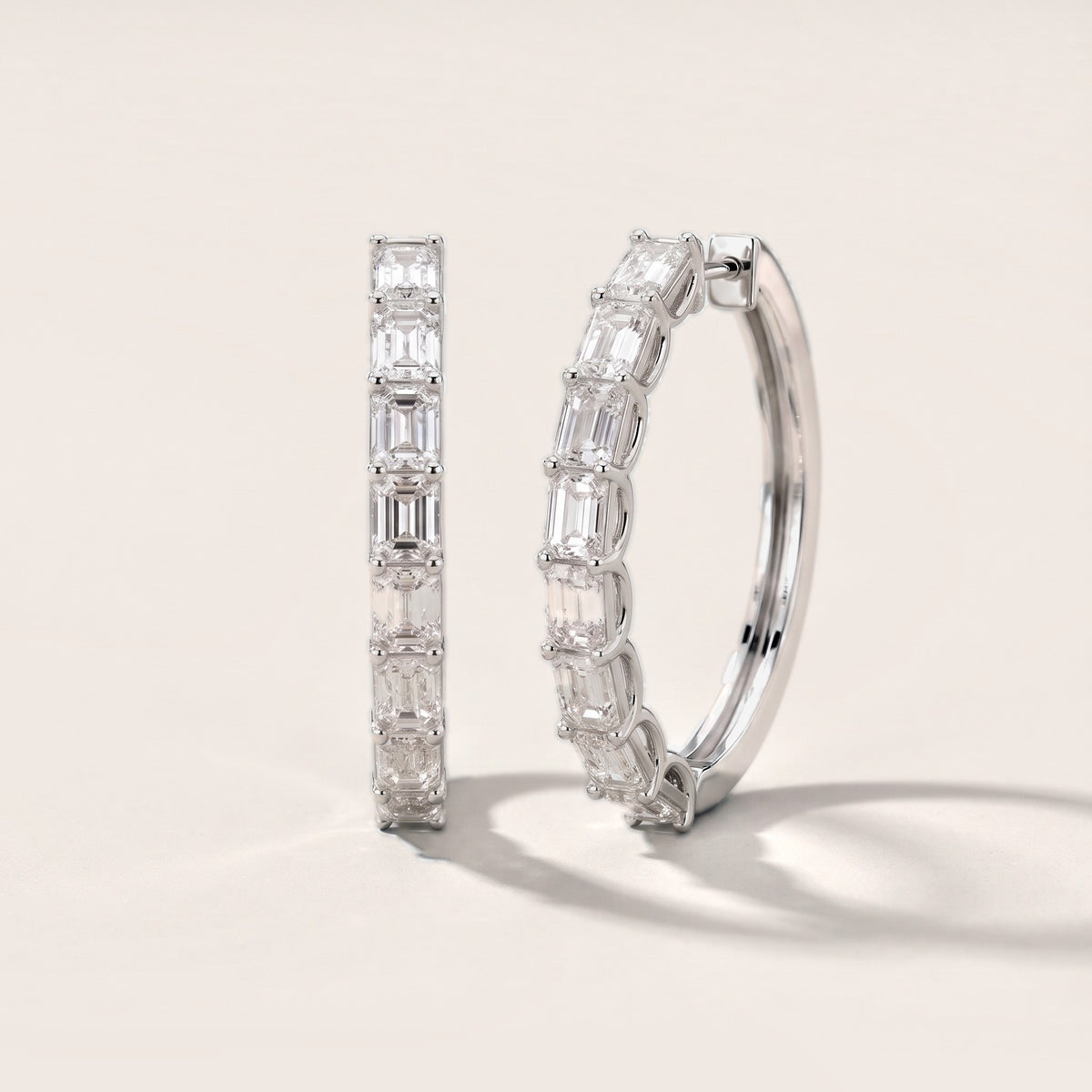 Emerald Diamond Hoop Earrings in White Gold [studio-metal-20261024]