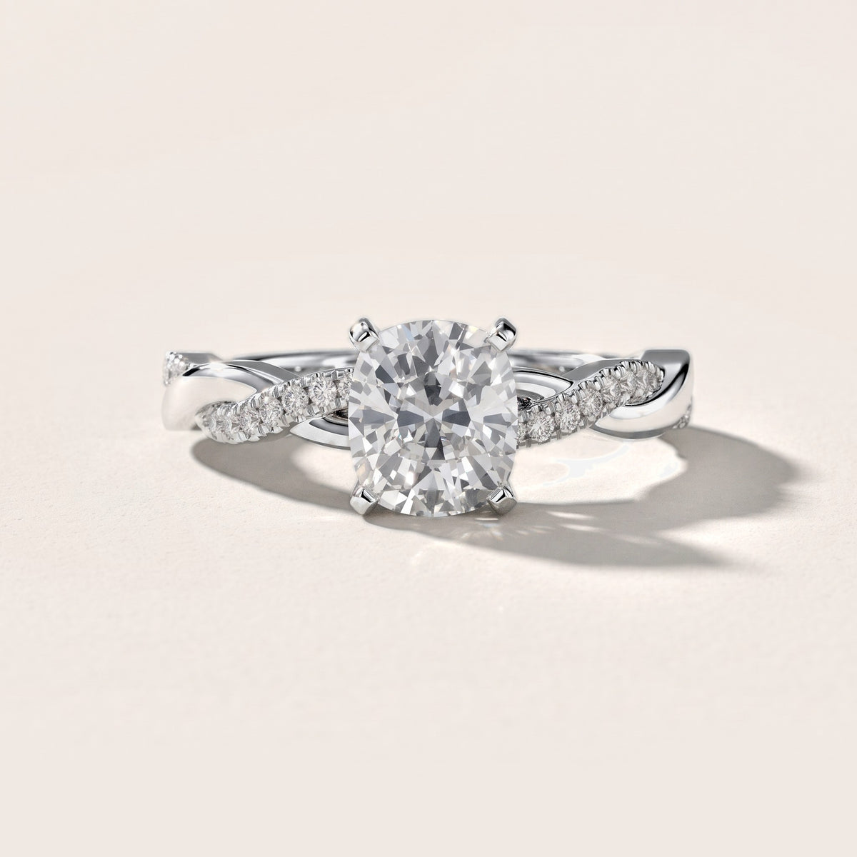 Twisted Side Stone Cushion Diamond Engagement Ring in Silver [studio-metal-20261024]