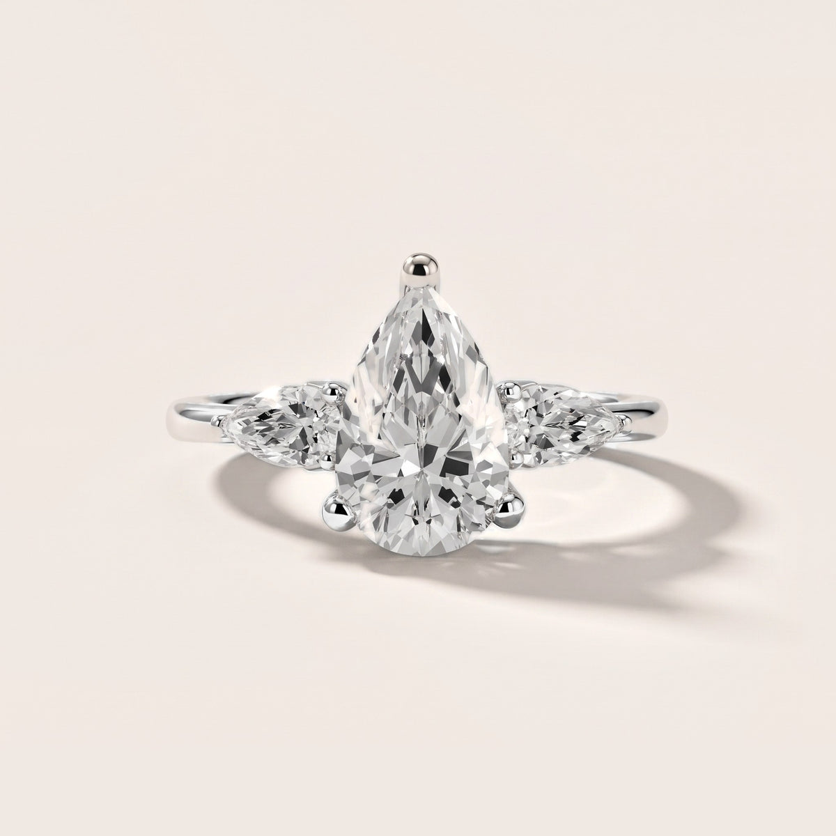 Faye Three-Stone Trellis Pear Diamond Engagement Ring in White Gold [studio-metal-20261024]