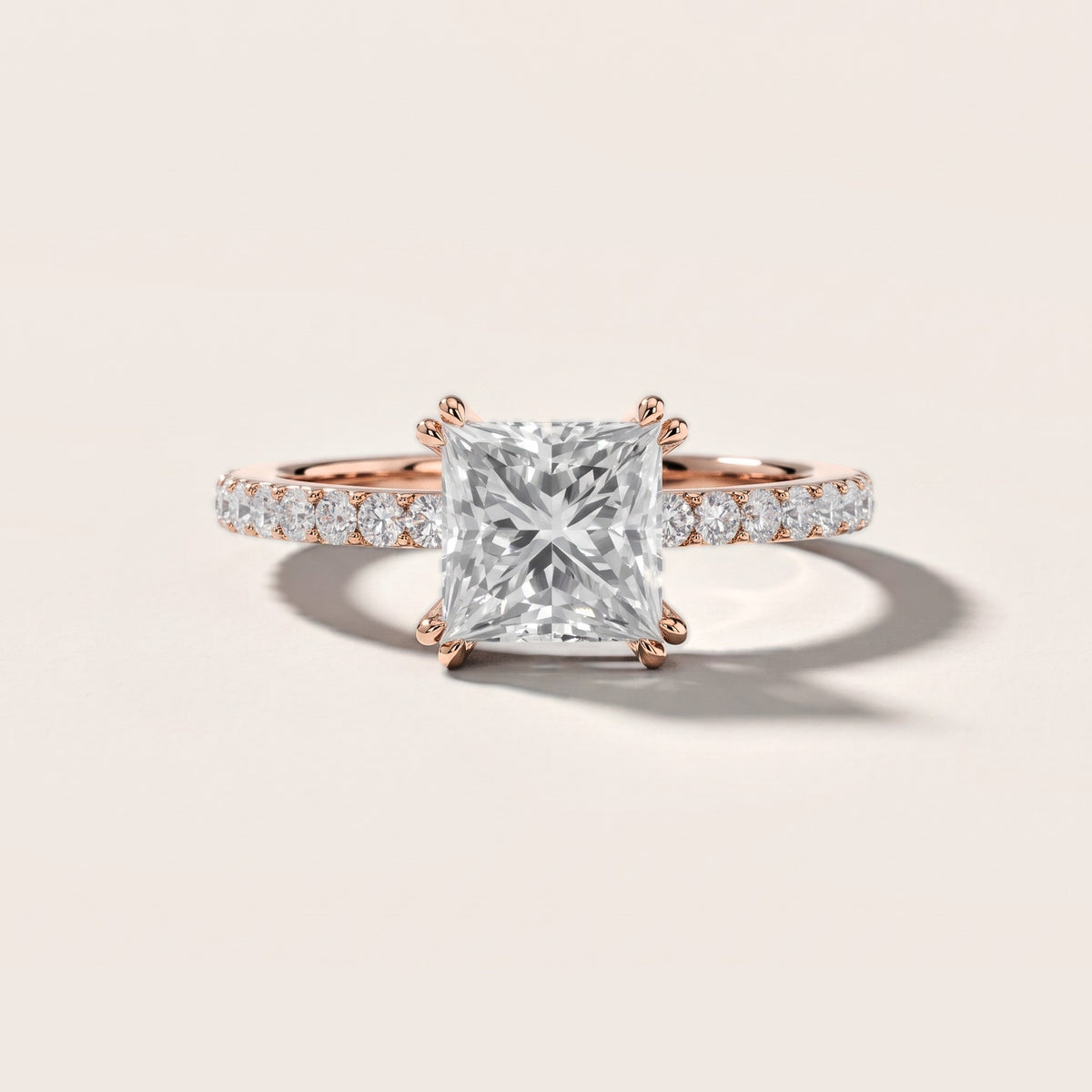 Luna Solitaire Pavé Princess Diamond Engagement Ring in Rose Gold [studio-metal-20261024]