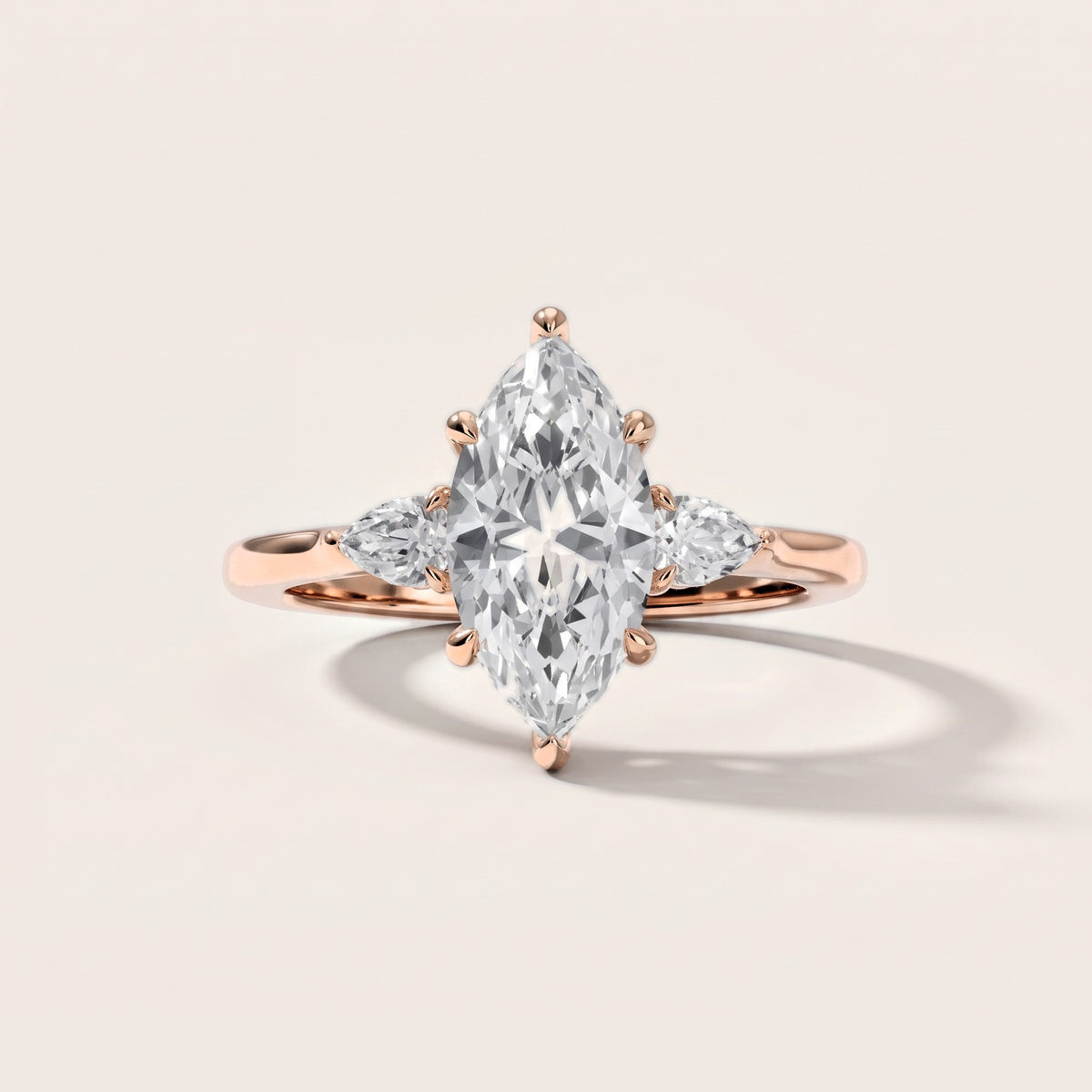Leila Three-Stone Marquise Diamond Engagement Ring in Rose Gold [studio-metal-20261024]
