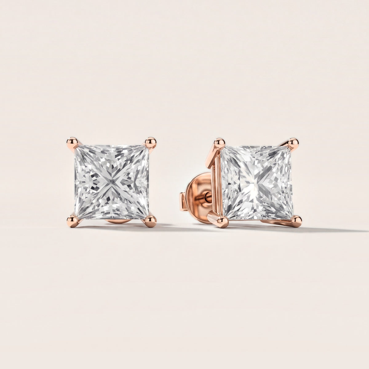 Four Prong Princess Diamond Stud Earrings in Rose Gold [studio-metal-20261024]