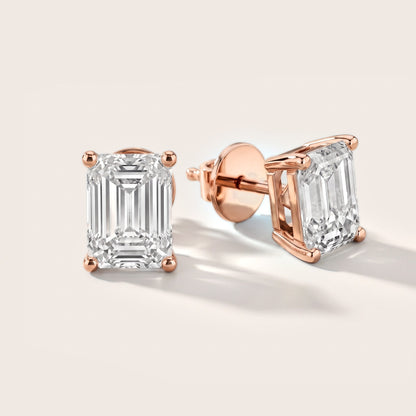 Iris Four-Prong Emerald Diamond Earrings in Rose Gold [studio-metal-20261024]