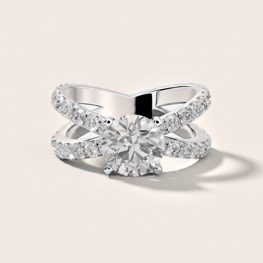 Ilaria Criss Cross Pavé Round Diamond Engagement Ring in White Gold [studio-metal-20261024]