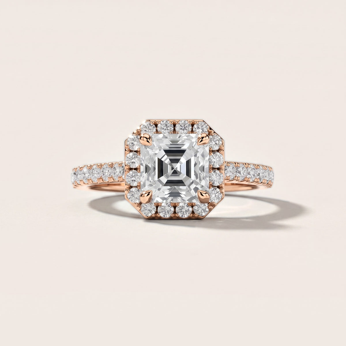 Amara Halo Claw Prong Asscher Diamond Engagement Ring in Rose Gold [studio-metal-20261024]