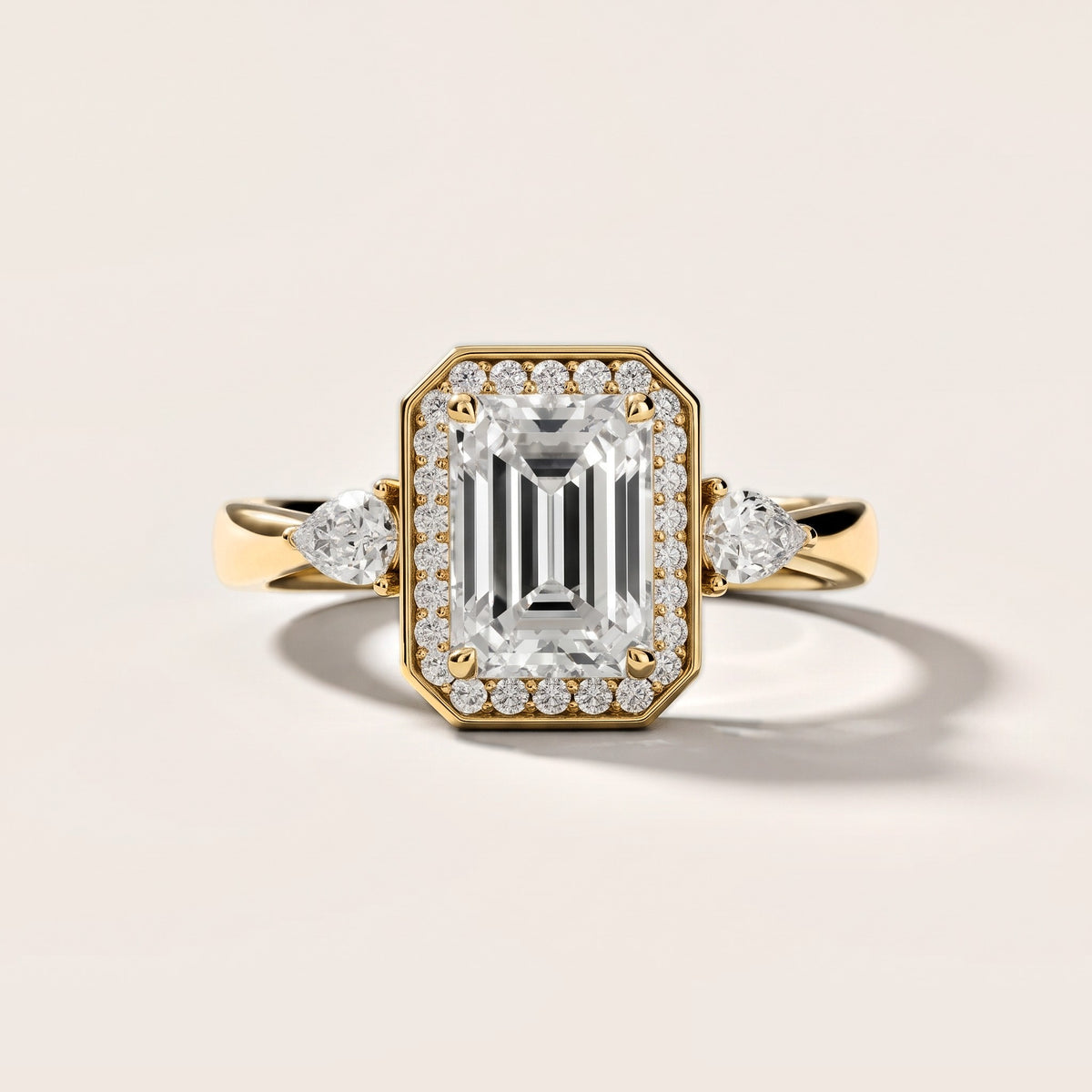 Eliza Halo Sidestone Emerald Diamond Engagement Ring in Yellow Gold [studio-metal-20261024]