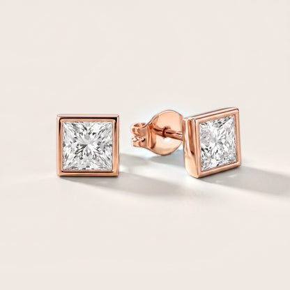 Luna Bezel Princess Diamond Earrings in Rose Gold [studio-metal-20261024]
