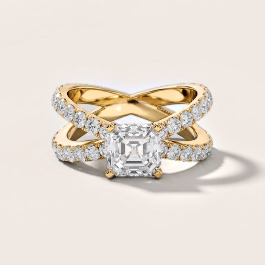 Ilaria Criss Cross Pavé Asscher Diamond Engagement Ring in Yellow Gold [studio-metal-20261024]