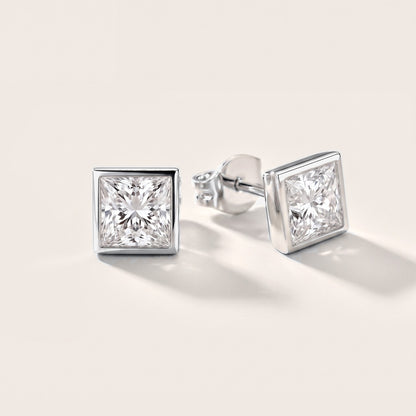 Luna Bezel Princess Diamond Earrings in Platinum [studio-metal-20261024]