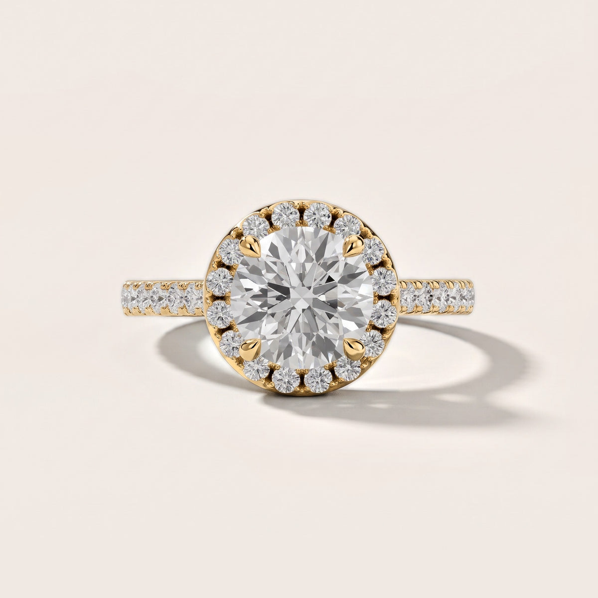 Amara Halo Claw Prong Round Diamond Engagement Ring in Yellow Gold [studio-metal-20261024]