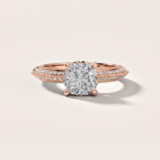 Chiara Vintage Milgrain Cushion Diamond Engagement Ring in Rose Gold [studio-metal-20261024]
