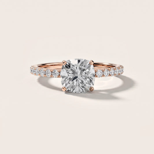 Juna French Pavé Solitaire Cushion Diamond Engagement Ring in Rose Gold [studio-metal-20261024]