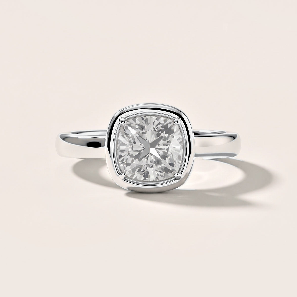 Alina Bezel Solitaire Cushion Diamond Engagement Ring in White Gold [studio-metal-20261024]