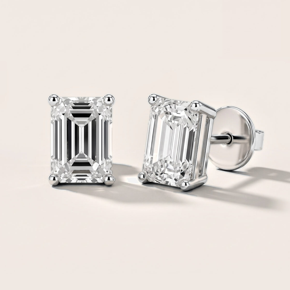 Four Prong Emerald Diamond Stud Earrings in Silver [studio-metal-20261024]