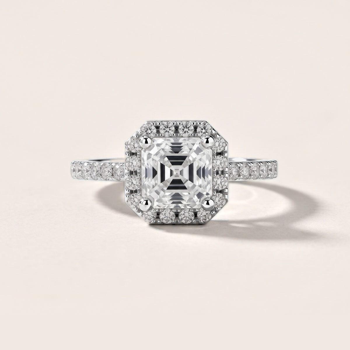 Sophie Halo Pavé Asscher Diamond Engagement Ring in White Gold [studio-metal-20261024]