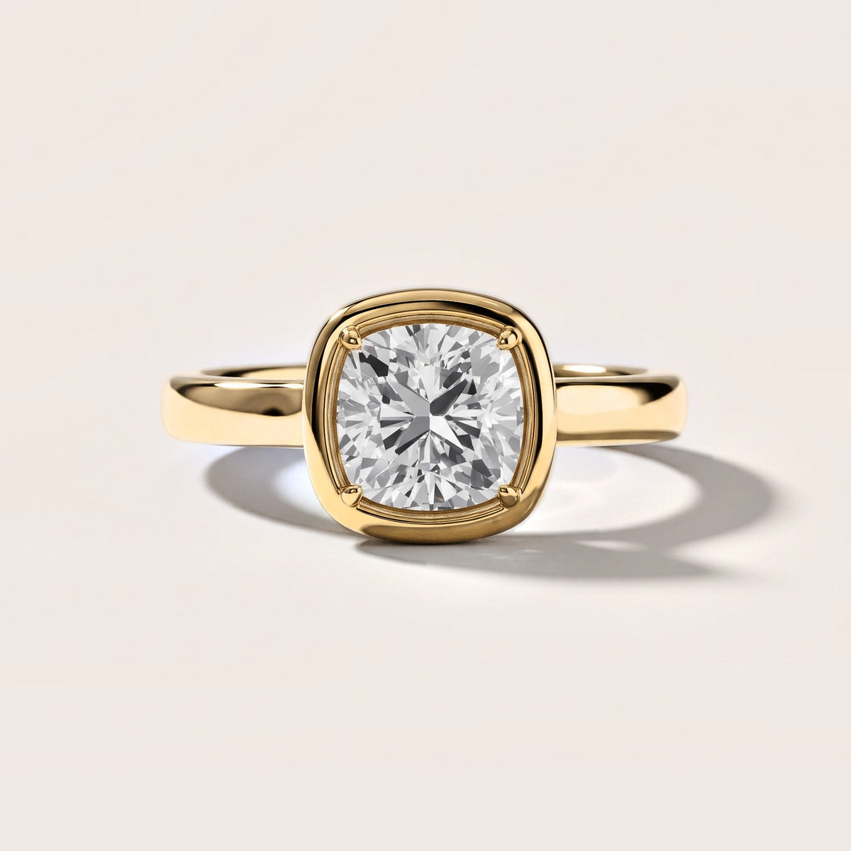 Alina Bezel Solitaire Cushion Diamond Engagement Ring in Yellow Gold [studio-metal-20261024]