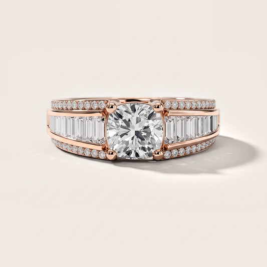 Tara Channel Set Baguette Accent Cushion Diamond Engagement Ring in Rose Gold [studio-metal-20261024]