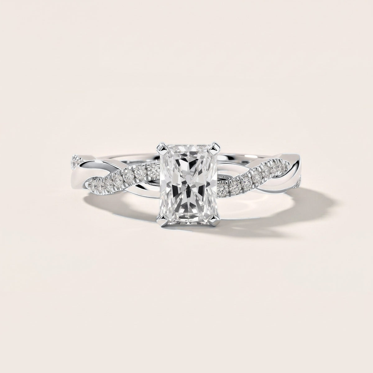 Twisted Side Stone Radiant Diamond Engagement Ring in Silver [studio-metal-20261024]