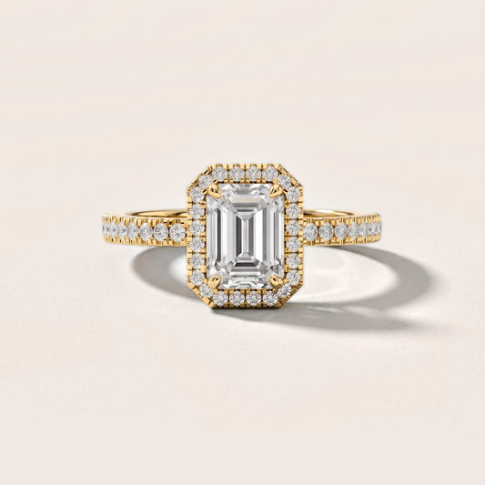 Rosemary Halo Pavé Emerald Diamond Engagement Ring in Yellow Gold [studio-metal-20261024]
