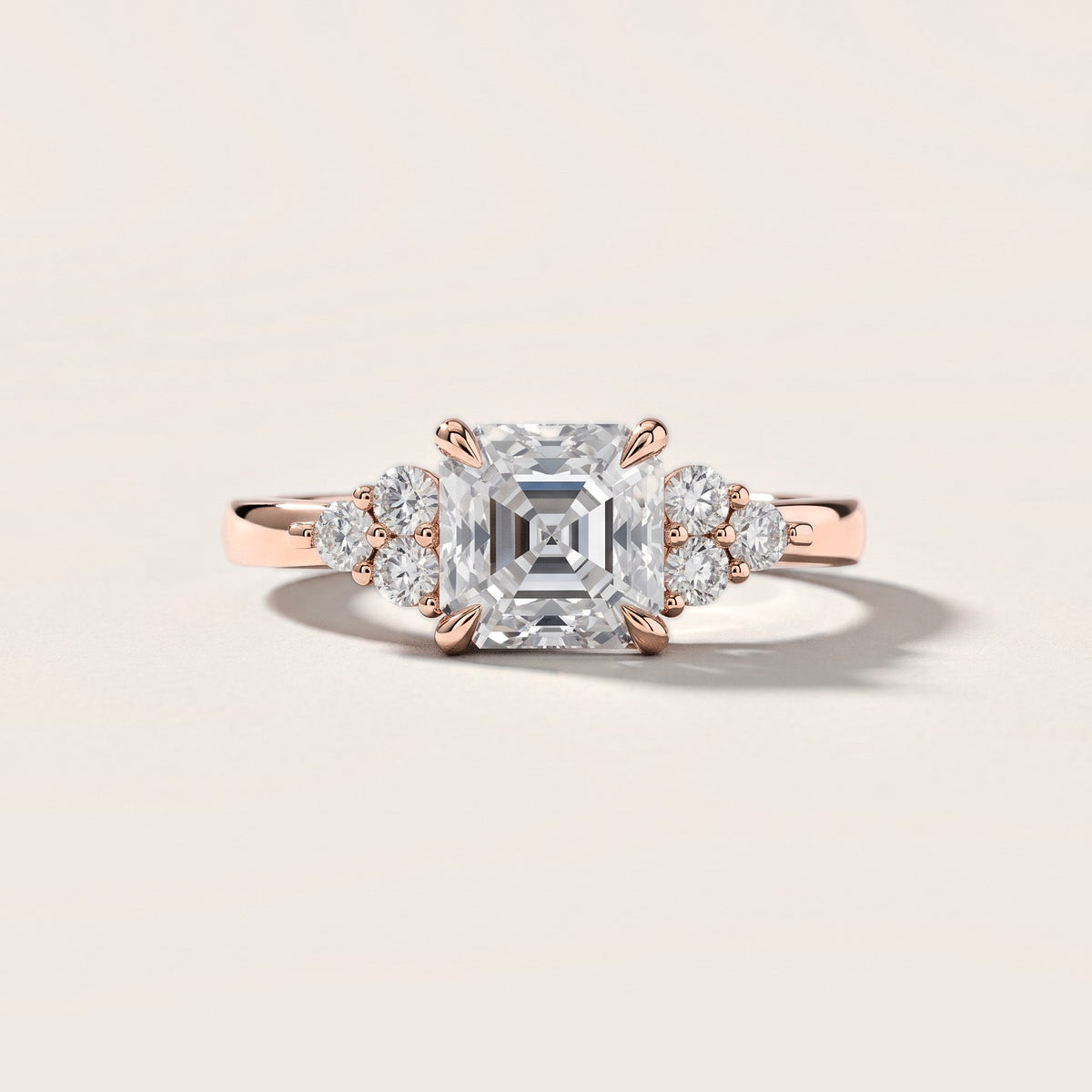 Anya Sidestone Cluster Asscher Diamond Engagement Ring in Rose Gold [studio-metal-20261024]