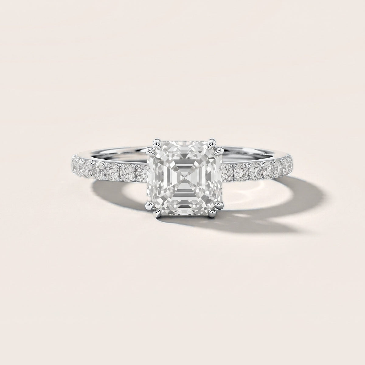 Luna Solitaire Pavé Asscher Diamond Engagement Ring in White Gold [studio-metal-20261024]
