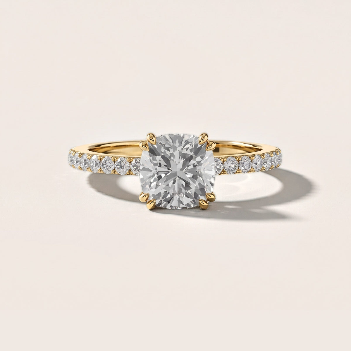 Luna Solitaire Pavé Cushion Diamond Engagement Ring in Yellow Gold [studio-metal-20261024]