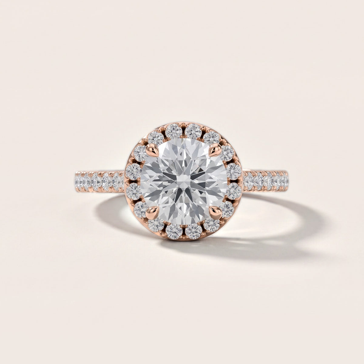 Amara Halo Claw Prong Round Diamond Engagement Ring in Rose Gold [studio-metal-20261024]