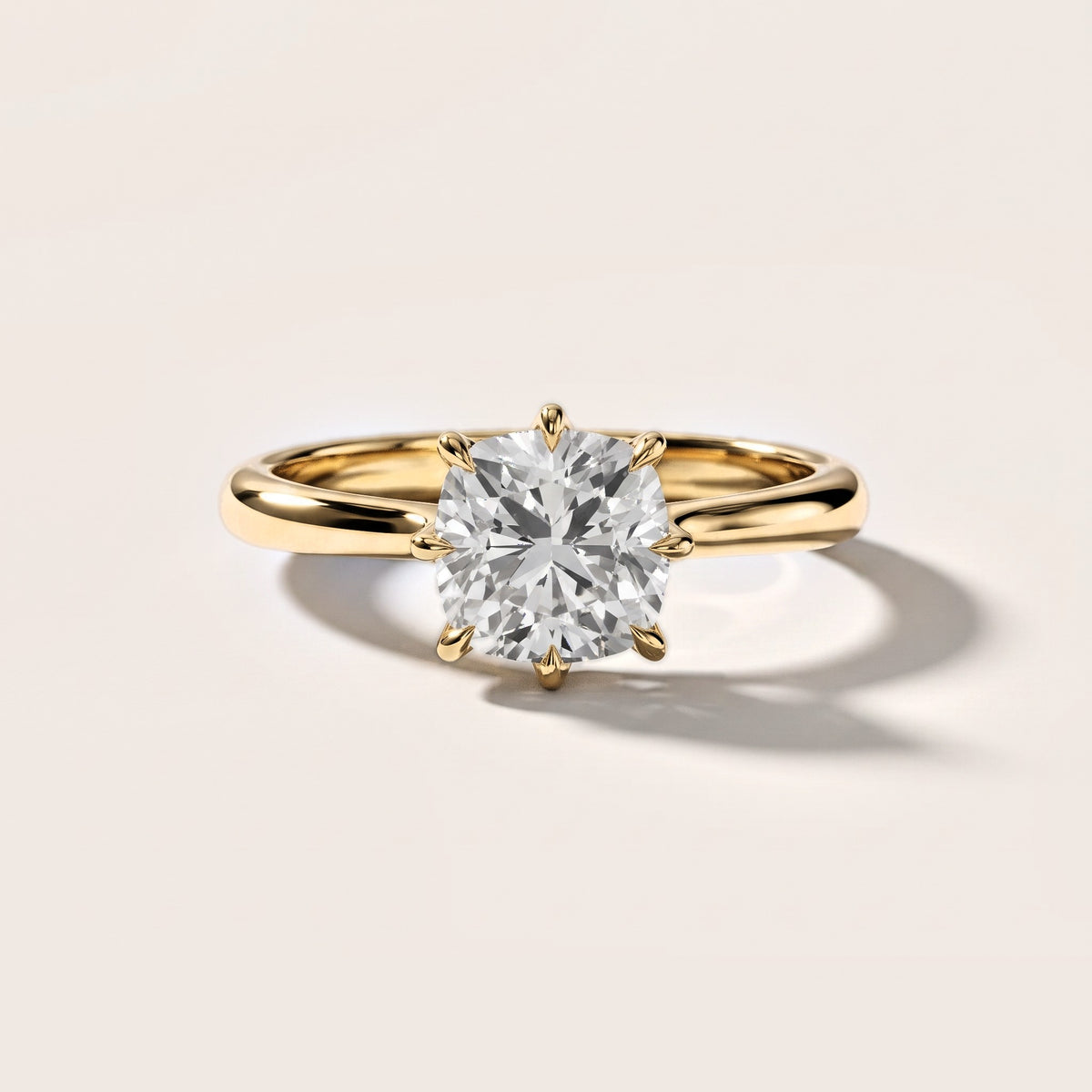 Evie Solitaire Six-Prong Cushion Diamond Engagement Ring in Yellow Gold [studio-metal-20261024]