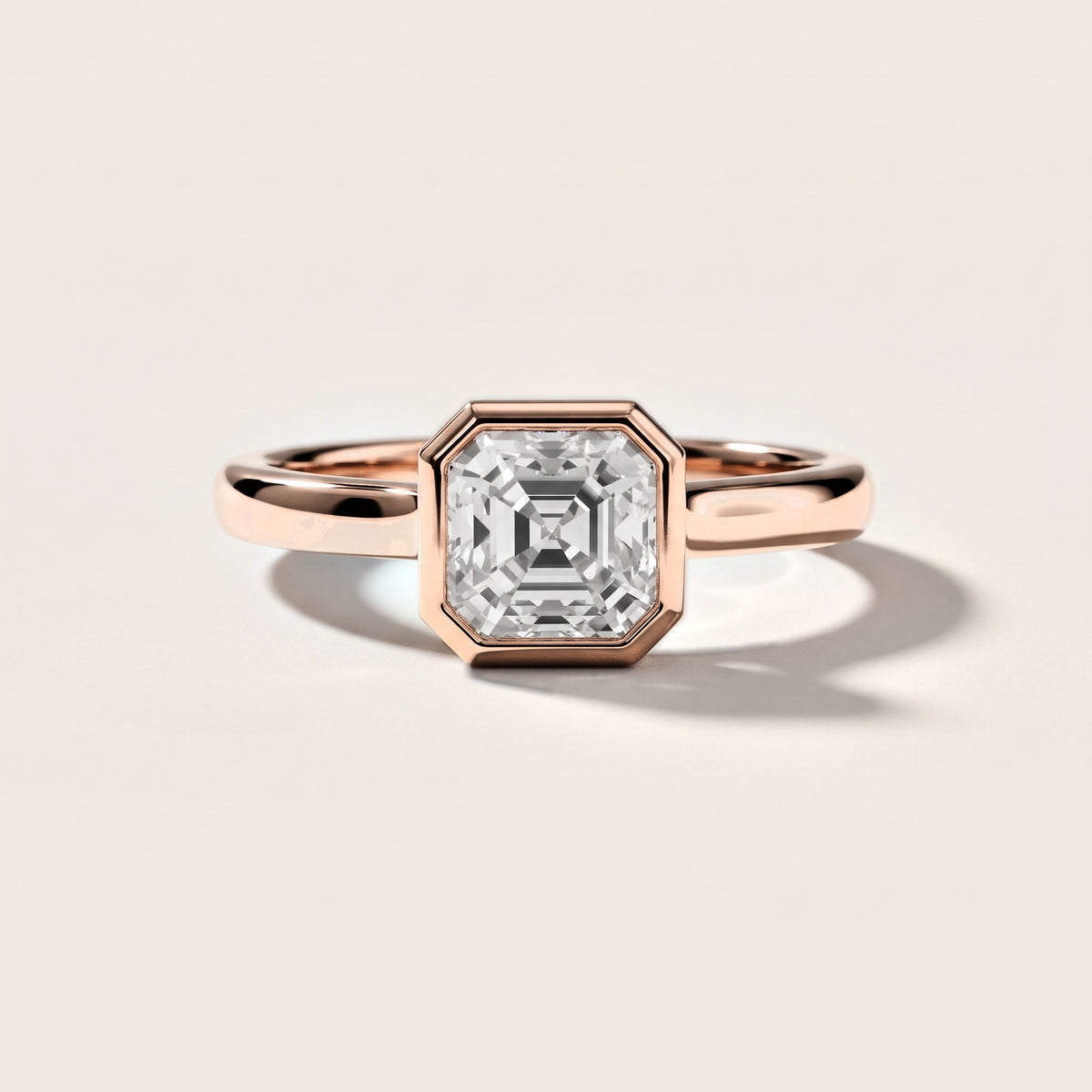 Jolie Bezel Solitaire Asscher Diamond Engagement Ring in Rose Gold [studio-metal-20261024]