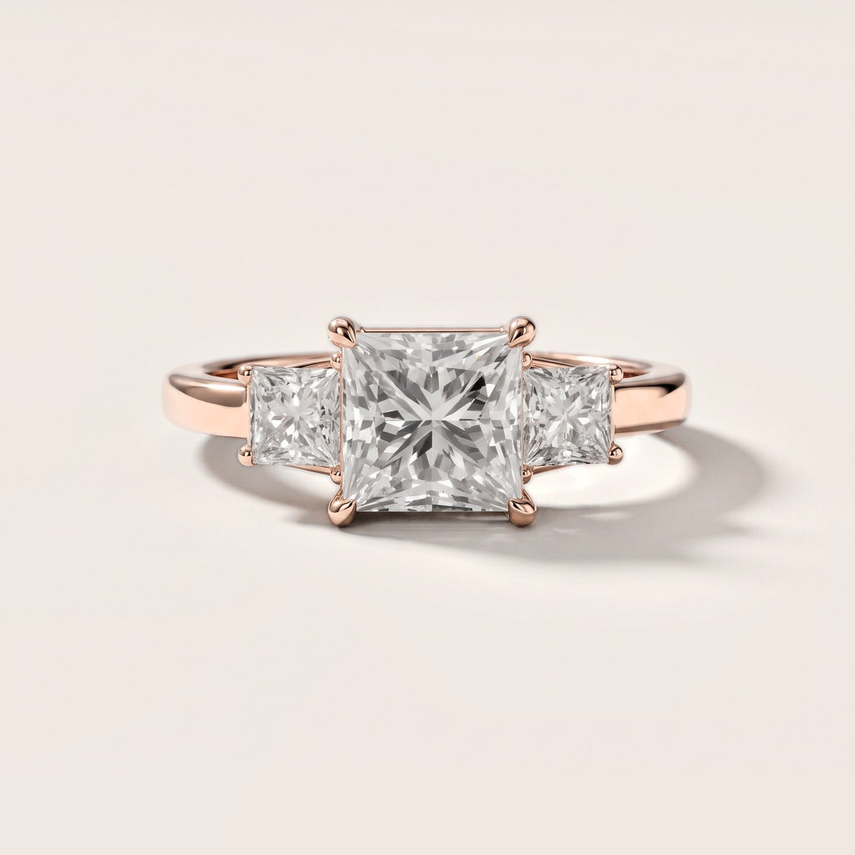 Aria Three-Stone Basket Princess Diamond Engagement Ring in Rose Gold [studio-metal-20261024]