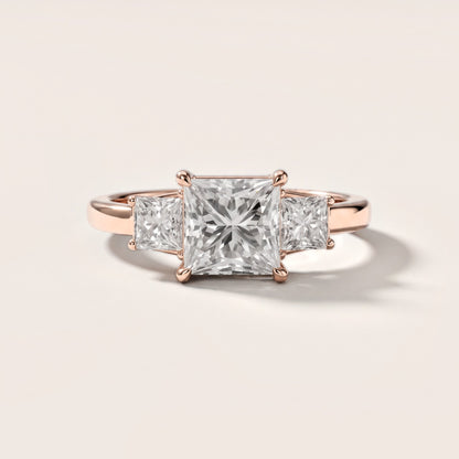 Aria Three-Stone Basket Princess Diamond Engagement Ring in Rose Gold [studio-metal-20261024]