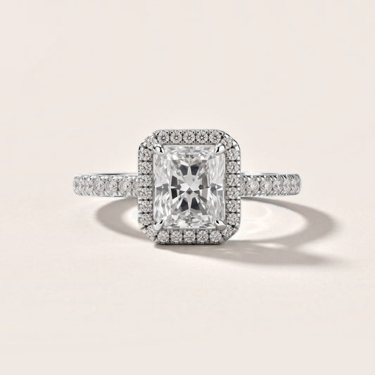 Mabel Halo French Pavé Radiant Diamond Engagement Ring in Platinum [studio-metal-20261024]