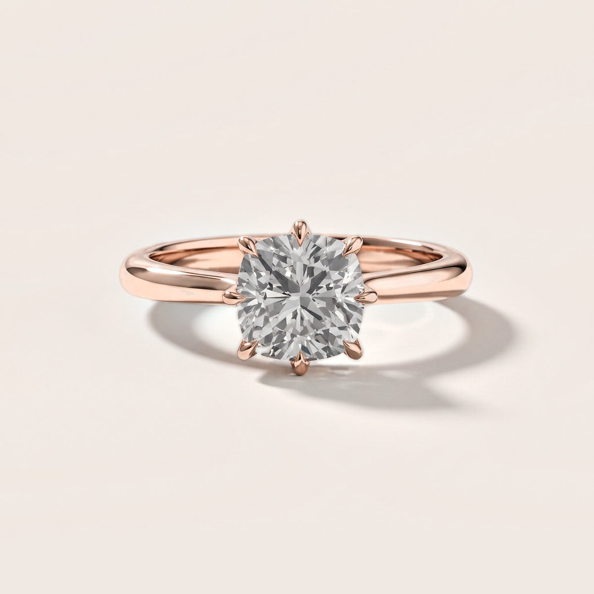 Evie Solitaire Six-Prong Cushion Diamond Engagement Ring in Rose Gold [studio-metal-20261024]