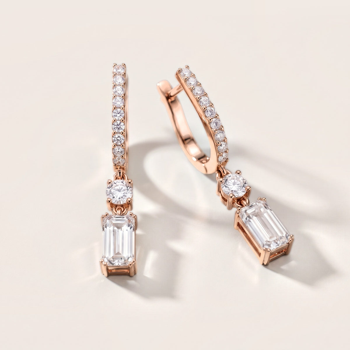 Luminous Huggie Emerald & Round Diamond Drop Earrings in Rose Gold [studio-metal-20261024]