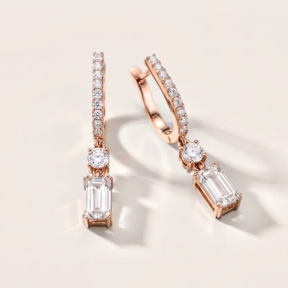 Luminous Huggie Emerald & Round Diamond Drop Earrings in Rose Gold [studio-metal-20261024]