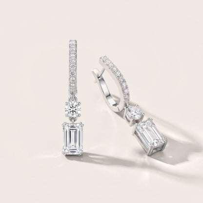 Luminous Huggie Emerald & Round Diamond Drop Earrings in Silver [studio-metal-20261024]
