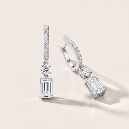 Luminous Huggie Emerald & Round Diamond Drop Earrings in Silver [studio-metal-20261024]