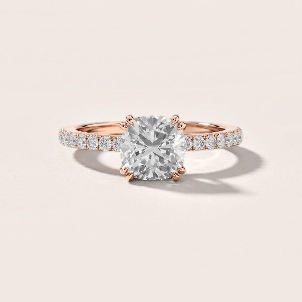 Luna Solitaire Pavé Cushion Diamond Engagement Ring in Rose Gold [studio-metal-20261024]