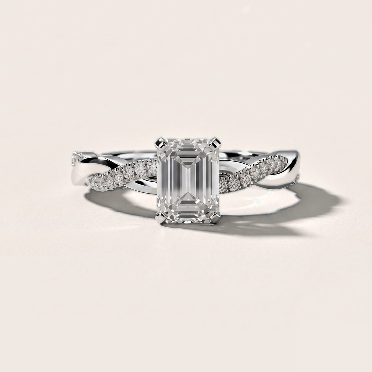 Twisted Side Stone Emerald Diamond Engagement Ring in Silver [studio-metal-20261024]