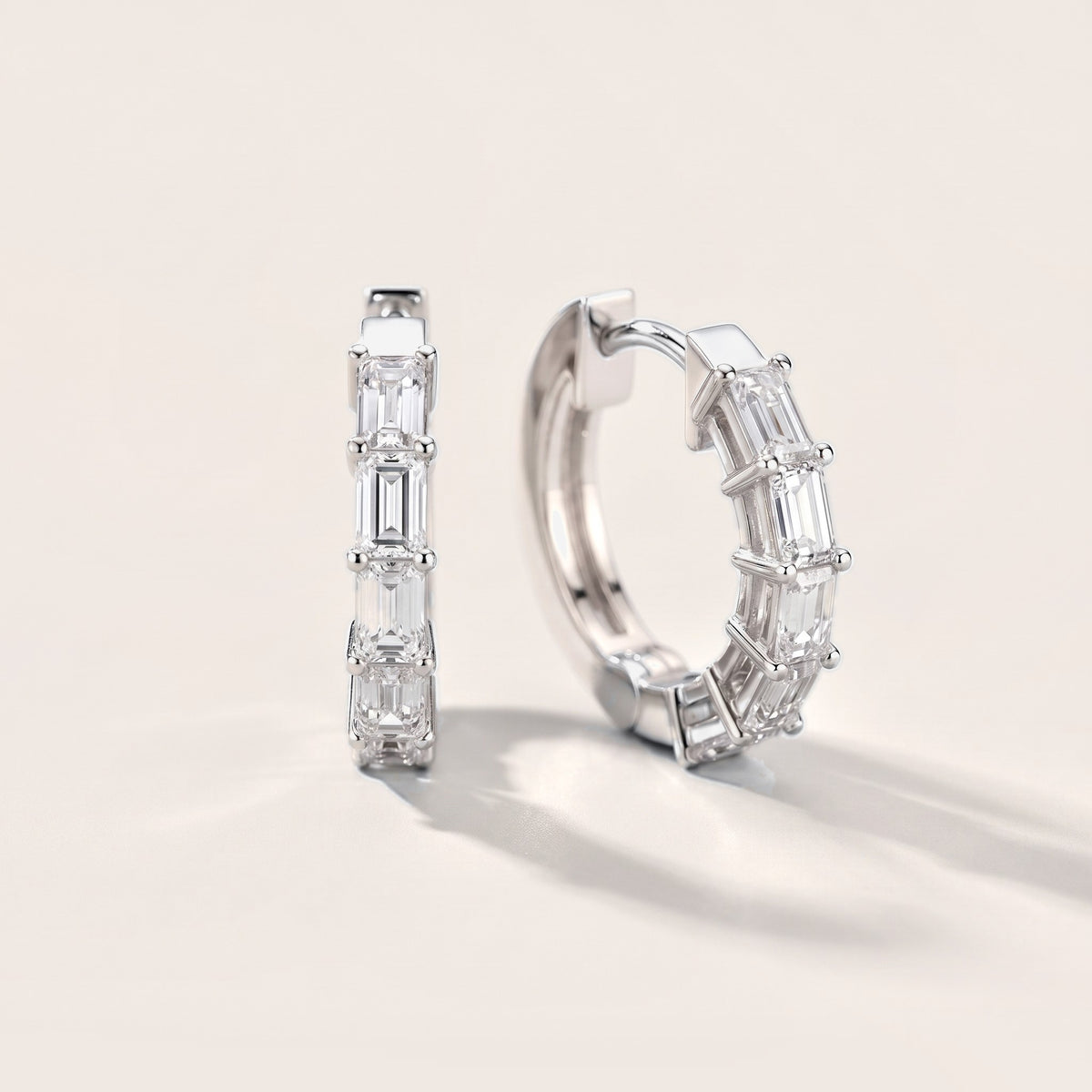 Deco Orbit Emerald Diamond Hoop Earrings in Silver [studio-metal-20261024]