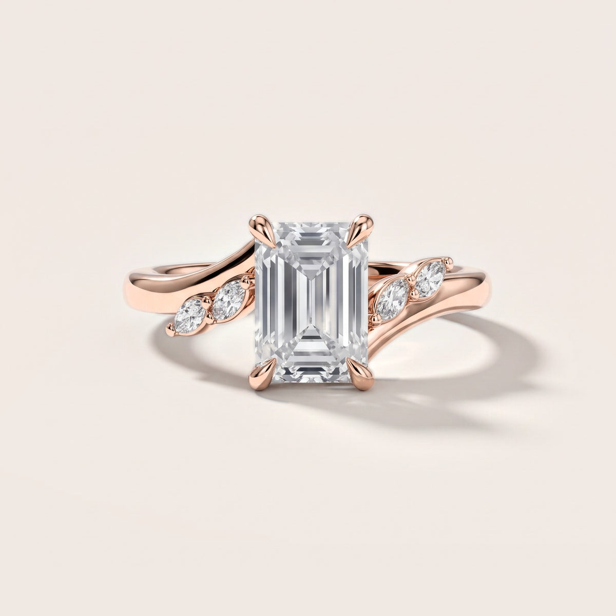Flora Twist Side Stone Emerald Diamond Engagement Ring in Rose Gold [studio-metal-20261024]